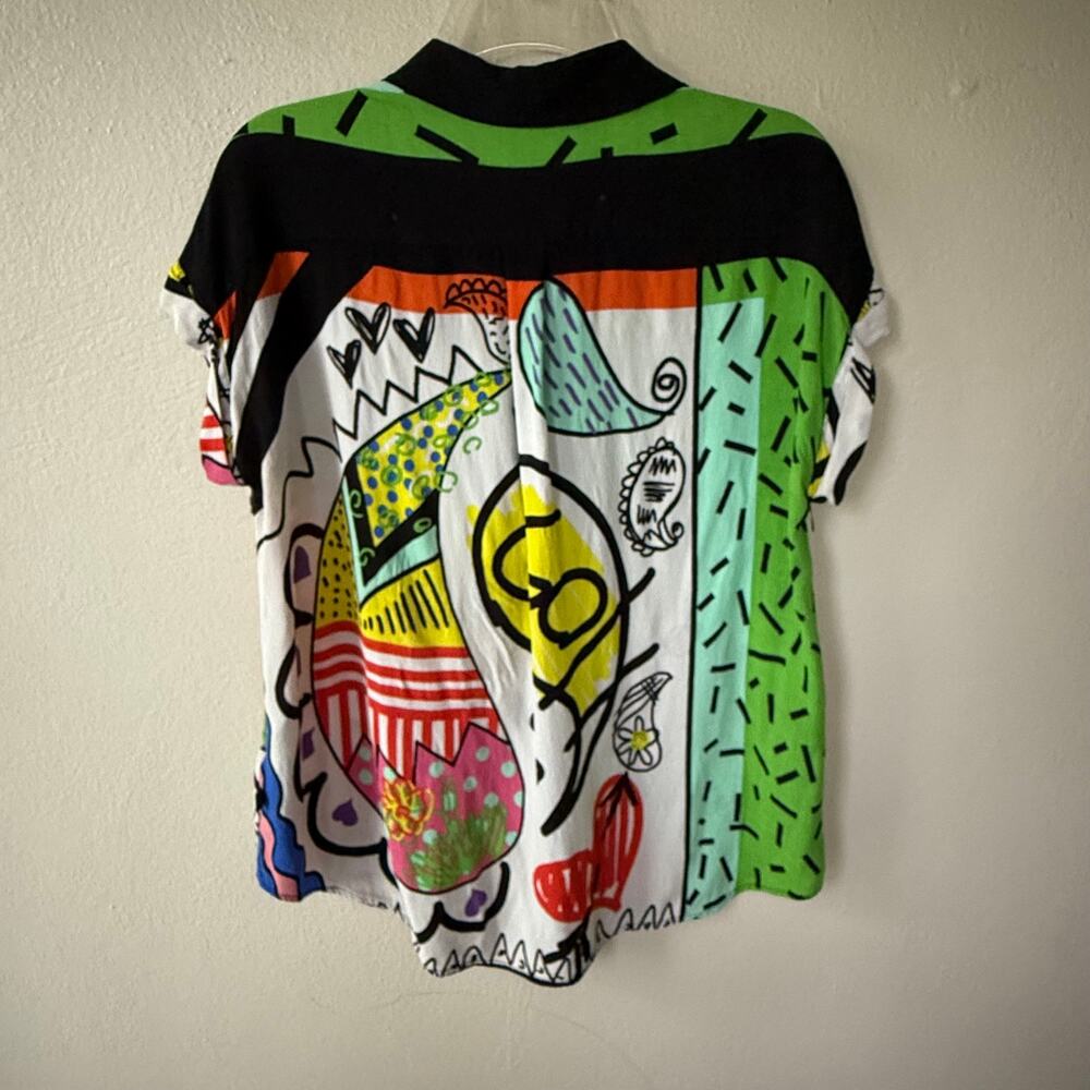 Desigual Calabria shirt multicolored arty graphic bold black collar shirt Size M - Picture 7 of 10